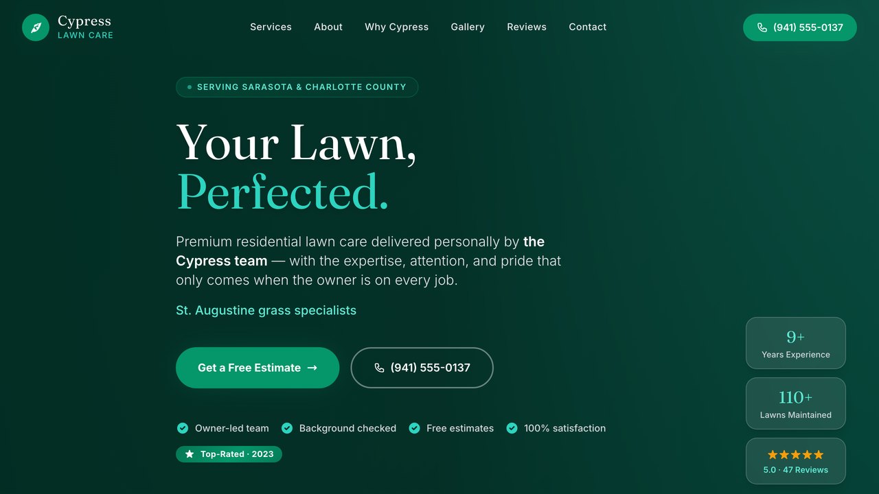 Cypress Lawn & Landscape — concept site for a premium lawn care company
